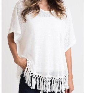Oversized Boho Fringe White T-Shirt